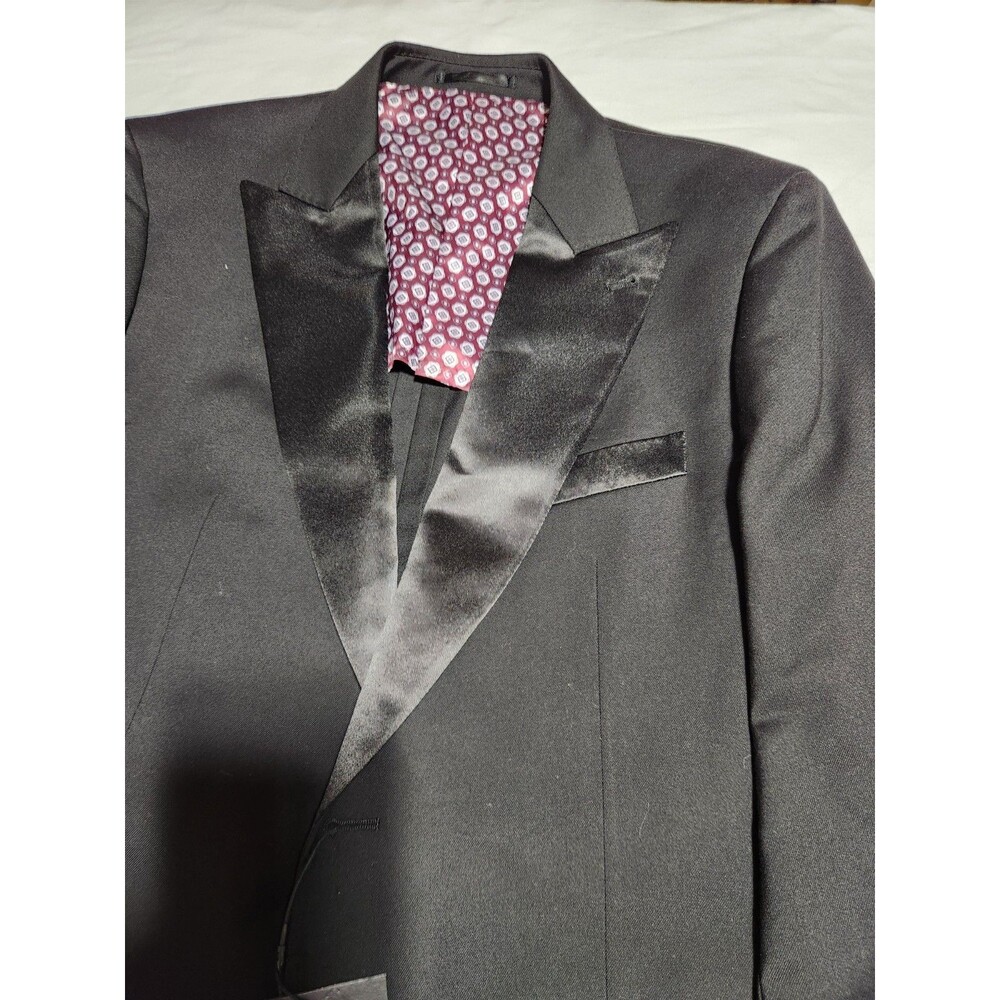 ALTON LANE Suit Jacket 40 Regular Tailored Fit Black Tuxedo w/ Black Trim Preppy - Picture 2 of 10